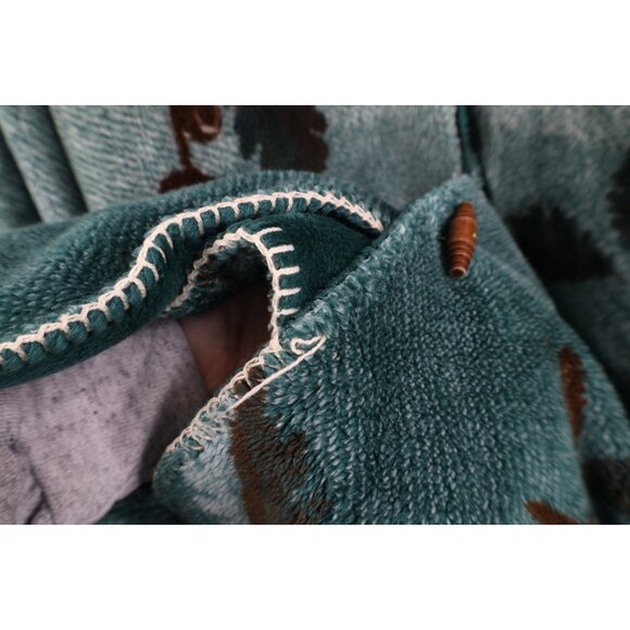 Vtg 90s Womens XL Distressed Reversible Leaf Acorn All Over Print Fleece Jacket - Picture 8 of 16